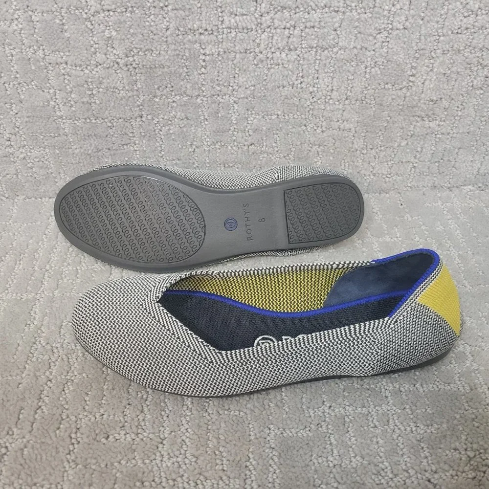 Rothy's Black & White Knit Flats with Blue and Yellow Trim